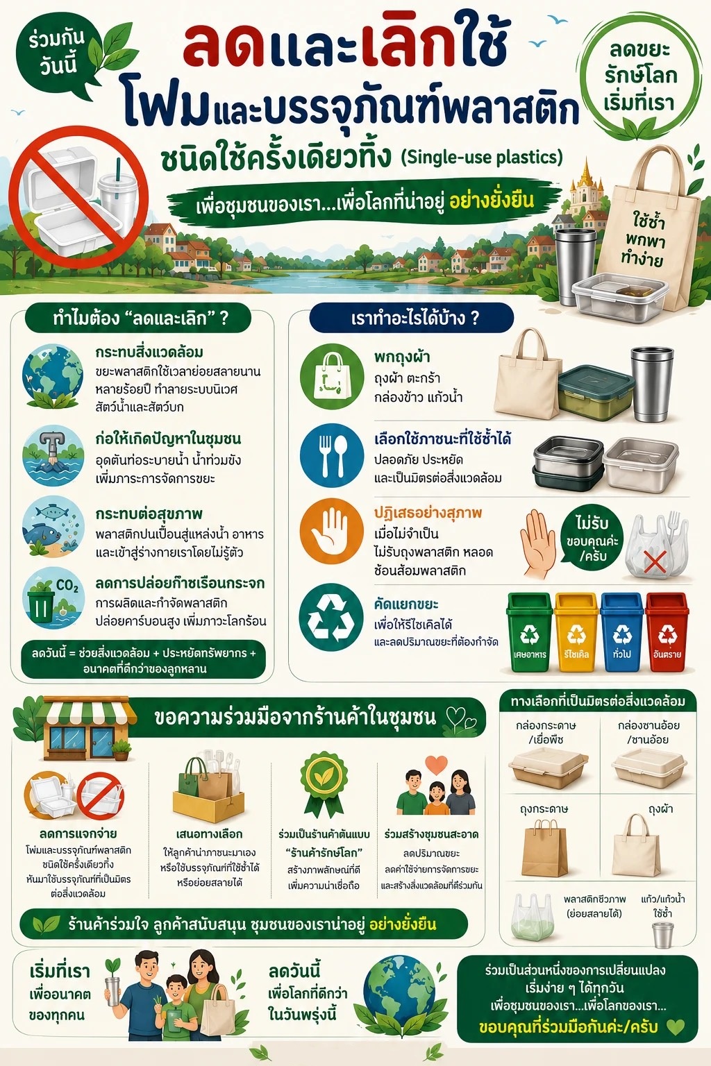 ประชาสัมพันธ์ ลด และ เลิก ใช้โฟมและบรรจุภัณฑ์พลาสติก ชนิดใช้ครั้งเดียวทิ้ง (Single-use plastics)