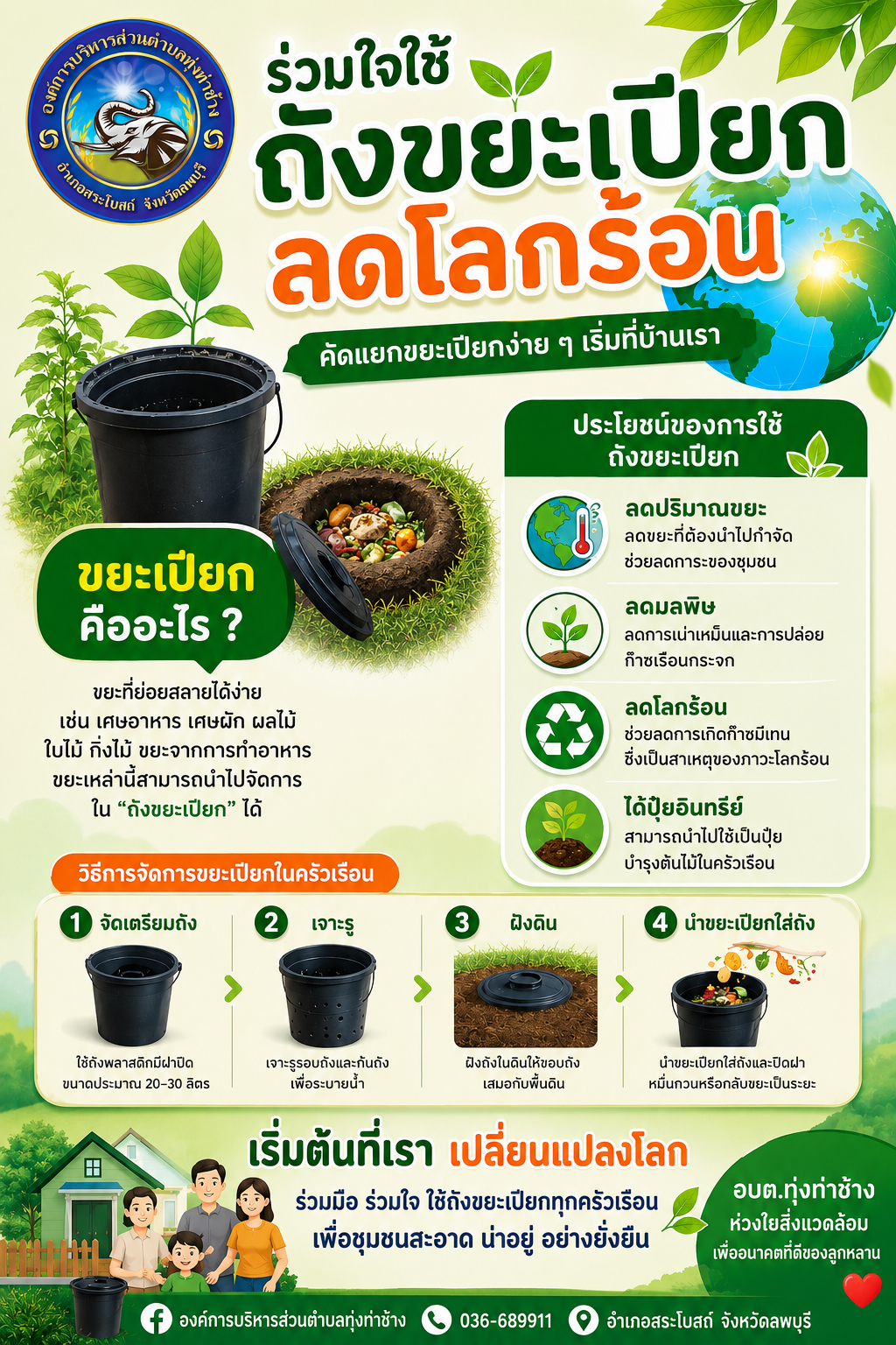 ประชาสัมพันธ์ การจัดทำถังขยะเปียก ลดโลกร้อน